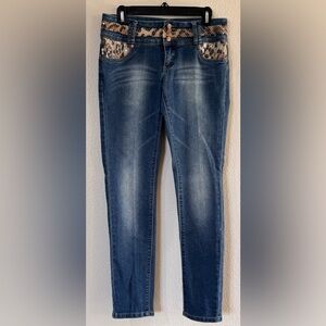 VENUS Fame Skinny Jeans Sz 6 Leopard Sequin Animal Print Embellished Y2K
